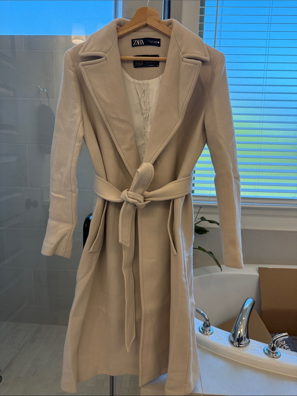 Zara Beige Wrap Belted Long Coat